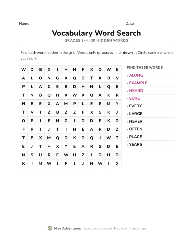 Vocabulary word search