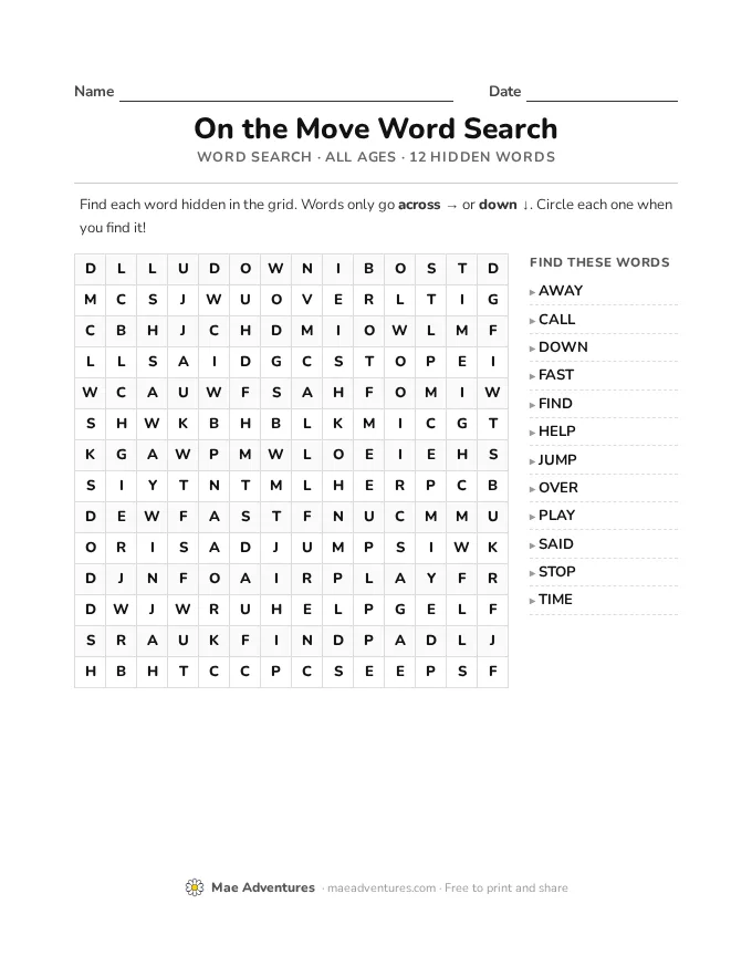 Word Search Week 1 word search