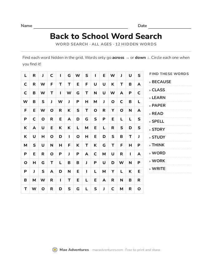 Word Search Week 11 word search