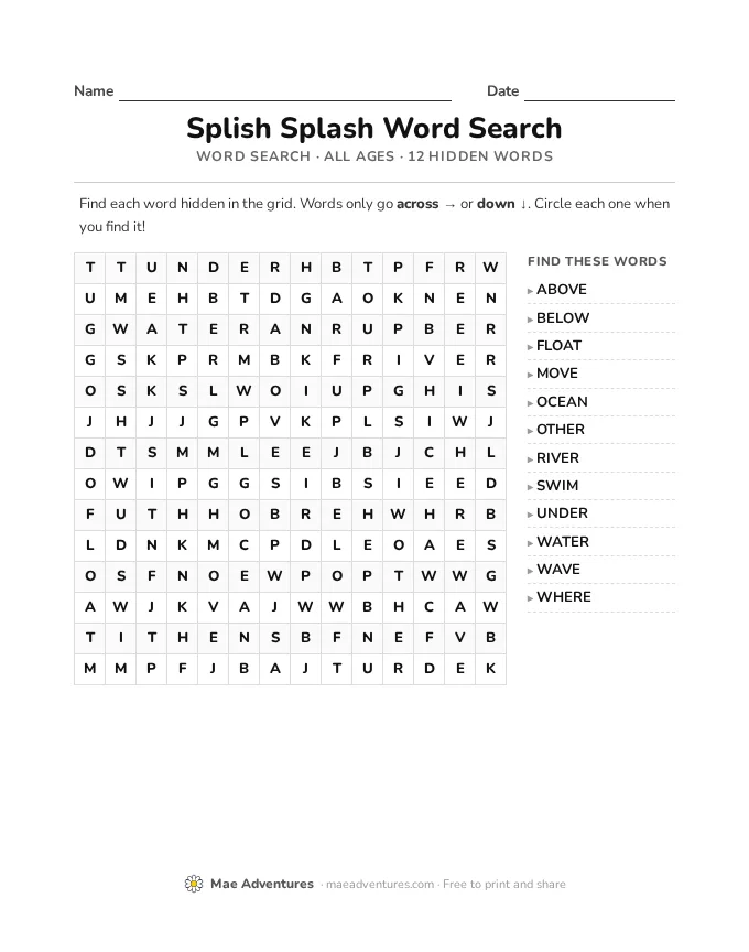Word Search Week 12 word search