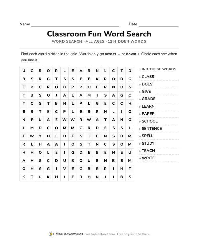 Word Search Week 13 word search