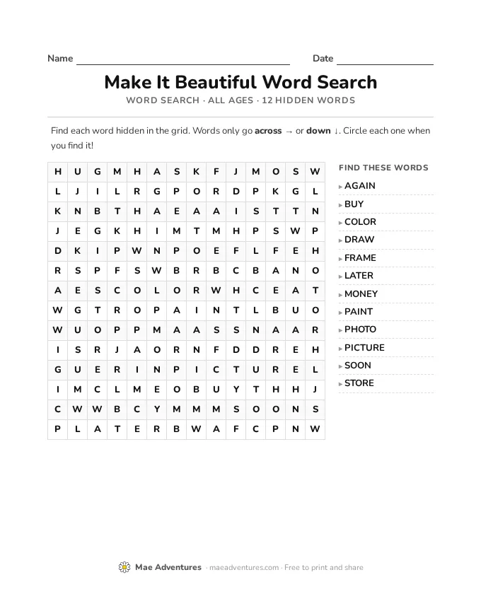 Word Search Week 14 word search