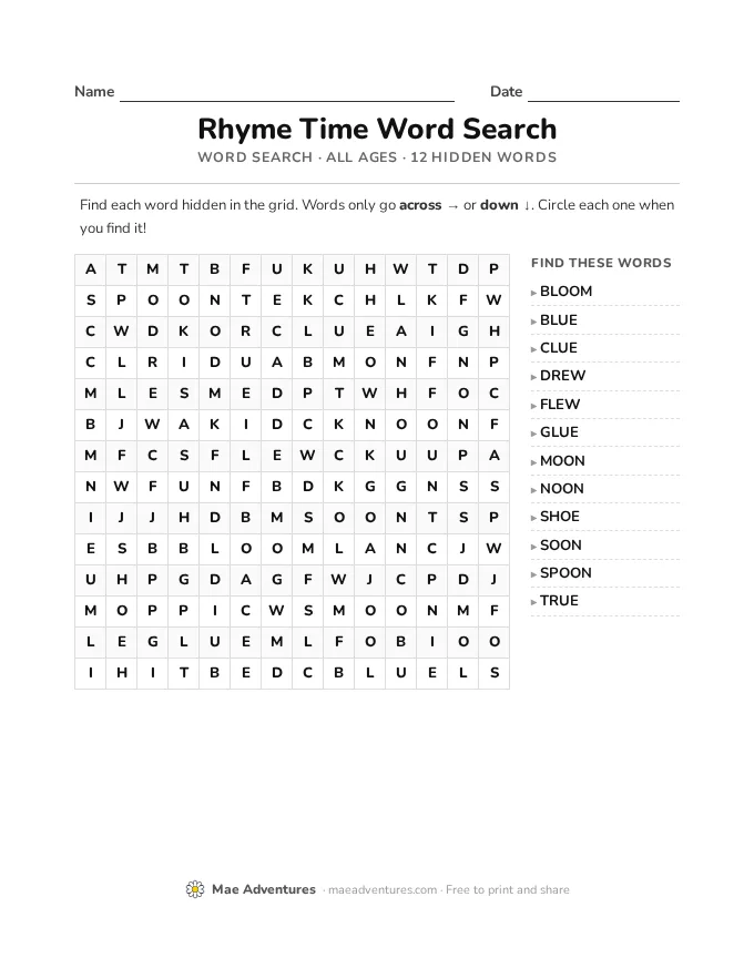 Word Search Week 20 word search