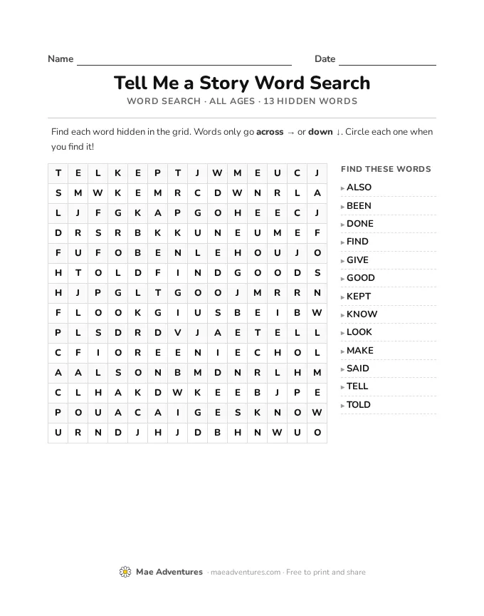 Word Search Week 9 word search
