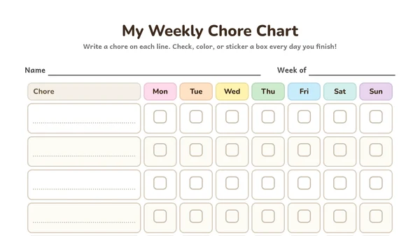 Weekly chore chart preview